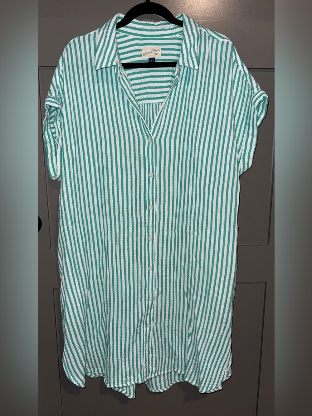 Universal Thread Green and White Striped Midi Shirt Dress